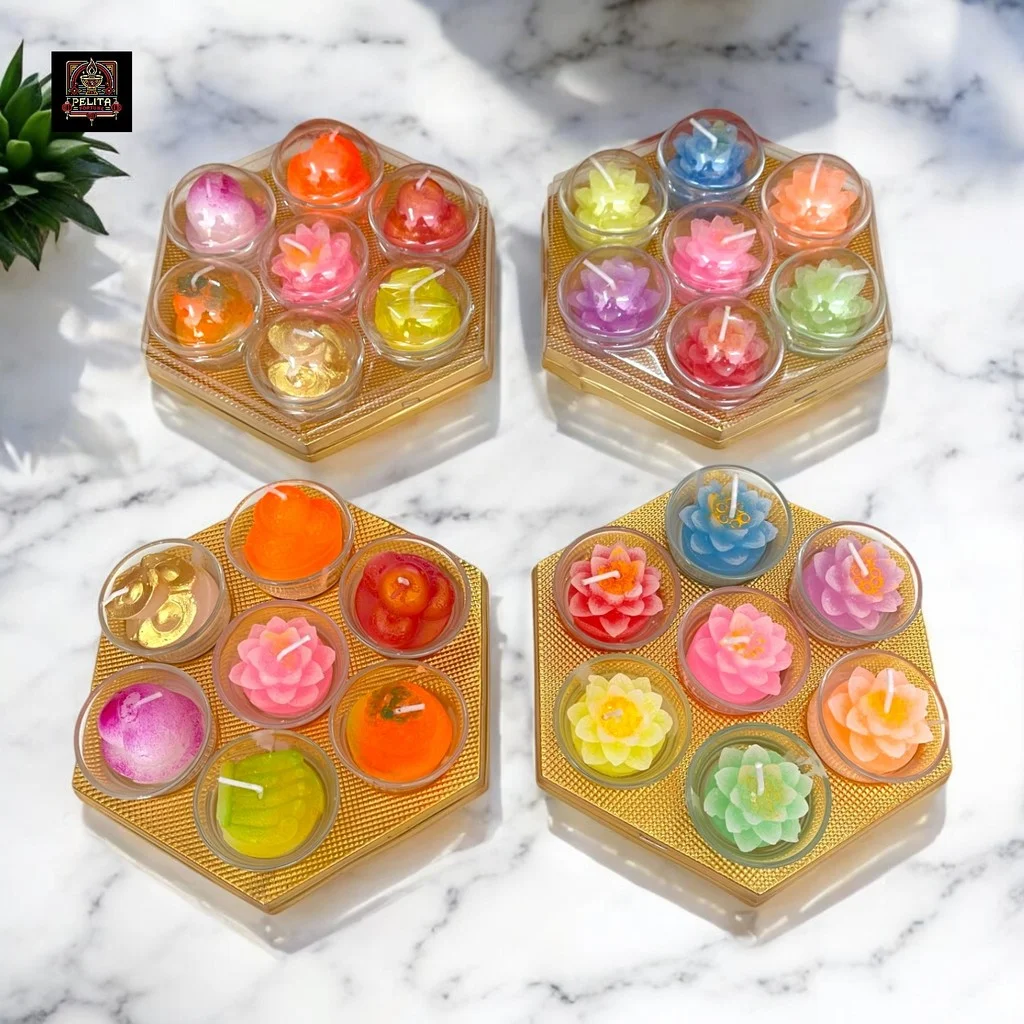 Set 7 Lilin Seni Mangkok Kaca Model Teratai & Buah 1